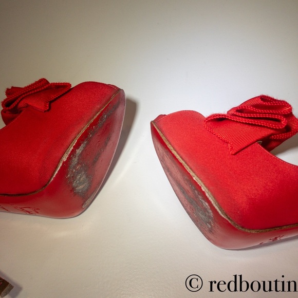 👠SOLD👠 RED SATIN LADY BOW PEEPTOE SLINGBACK 120 - Picture 5 of 8